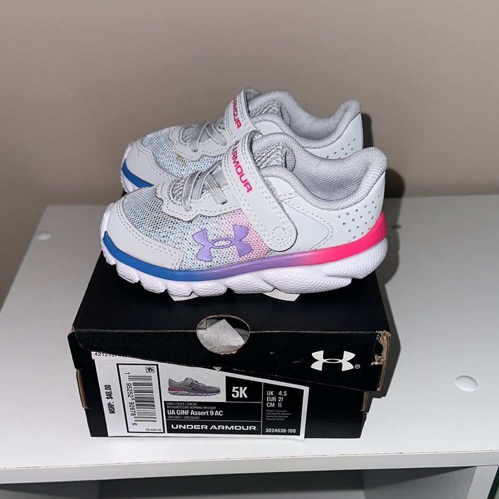Under Armour White and Pink Sneakers with Velcro Closure